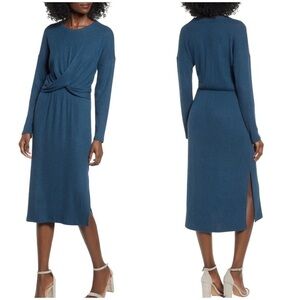 NWT All in Favor Teal Long Sleeve Ribbed Knit Dress